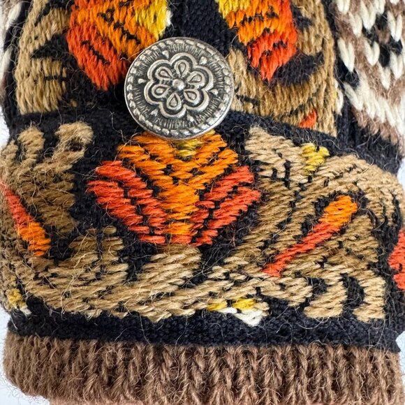 Vintage Nordstrickk Brown 100% Wool Nordic Fair Isle Silver Closure Cardigan - Picture 6 of 16